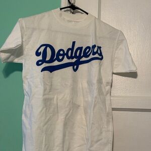 Dodgers White Tee with Blue Script